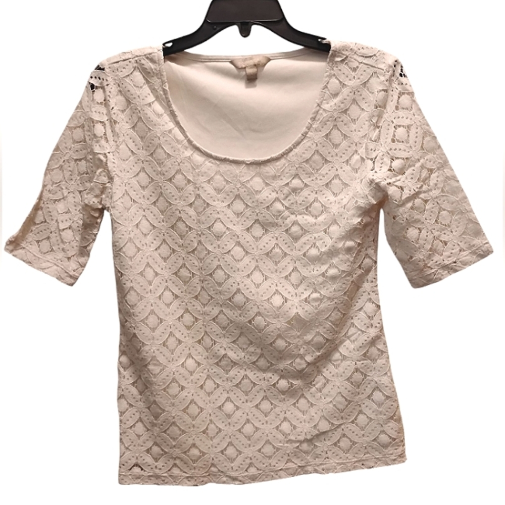 NWOT Banana Republic Cream Lace Eyelet Half Sleeve Blouse Women’s S